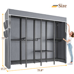 76" Heavy Duty Clothes Rack with Cover | 1150LBS Capacity Wardrobe Closet & 5 Hanging Rods | Space-Saver for 200+ Garments-Black-Clothes Rack with Cover-snhomee