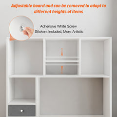 Snhomee 8-Shelf Desktop Organizer with 2 Drawers - 37" Wide Adjustable Bookshelf for Home Office & Dorm, Fits 27" Monitor (White)"
