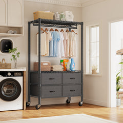 Snhomee Portable Clothes Rack with 4 Drawers Metal Clothing Garment Rack, Freestanding/Rolling-Home Storage > Clothes Rack-Black Rolling Rack-snhomee