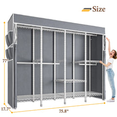 Snhomee 76"W Heavy Duty Clothes Rack with Cover,1150LBS Wardrobe Closet,Adjustable Portable Closet for Bedroom