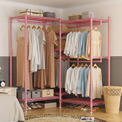 Clothing Racks for Hanging Clothes, Heavy Duty Clothes Rack Load 730LBS, Metal Wardrobe Closet, 77" H, Pink-Home Storage > Clothes Rack-snhomee