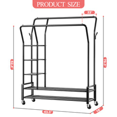 Snhomee Portable Rolling Clothes Rack with Shelves,Clothes Hanging Rack with Wheels, For Commercial&Bedroom