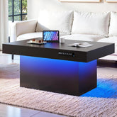 Snhomee Smart Electric Lift Top Coffee Table with LED Lights, Adjustable Height (25"-33") & 3 Memory Presets (Modern Black)
