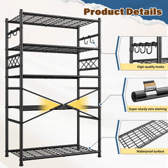 Snhomee 36" W Storage Shelves with Hooks, Heavy Duty Garage Shelving Unit with Leveling Feet, Easy Assembly Shelving Unit for Pantry, Kitchen, Laundry Room