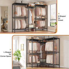 Snhomee 74.5"W Heavy-Duty Clothing Rack with Shelves Load 900 LBS, Adjustable Metal Garment Rack, Portable Closet Rack for Bedroom