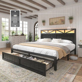 Snhomee 900LBS Bed Frame with 2 Storage Drawers, LED Headboard & Charging Station, Noise-Free, No Box Spring Needed