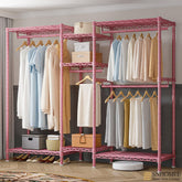 Clothing Racks for Hanging Clothes, Heavy Duty Clothes Rack Load 730LBS, Metal Wardrobe Closet, 77" H, Pink-Home Storage > Clothes Rack-snhomee