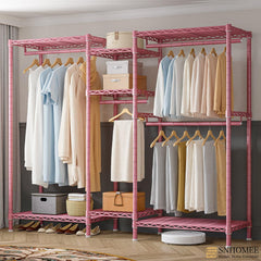Clothing Racks for Hanging Clothes, Heavy Duty Clothes Rack Load 730LBS, Metal Wardrobe Closet, 77" H, Pink-Home Storage > Clothes Rack-snhomee