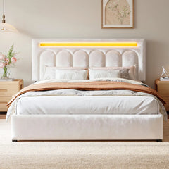 Snhomee Velvet LED Upholstered Bed Frame with 4 Storage Drawers, Adjustable Headboard Height, 1000 lbs Heavy-Duty Platform Bed with Wooden Slats, Noise-Free, Easy Assembly