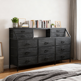Snhomee 55"W Dresser for Bedroom with 2 Open Shelves, Metal Frame & Wooden Shelves Top for Bedroom/Closet