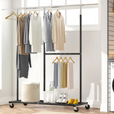 Snhomee 450 lbs Garment Rack with Wheels, Commercial Clothes Rack for Hanging-Home Storage > Clothes Rack-Black-(45.3"-69.1")W x 17.8"D x 72"H-snhomee