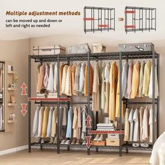 Snhomee 76"W x 77"H Heavy Duty Clothing Rack With Adjustable Shelves,1150LBS Closet Hanging Organization, Garment Rack For Bedroom