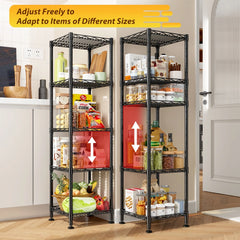Snhomee 12" Narrow 5-Tier Wire Shelving Unit,Adjustable Storage Shelves, Wire Shelves Storage Rack Standing Bathroom Shelf,Metal Storage Rack for Kitchen Pantry Closet Laundry Dorm Office