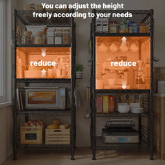 Snhomee 5 Tier Wire Shelving, Metal Storage Rack, Heavy Duty, Adjustable Shelves, Anti -Fall Side Rails, Utility Organizer, Pantry Kitchen Bathroom Garage Storage, Wall Hooks, Narrow 18.1 Inch Wide Shelf, 330lbs Capacity