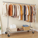 Snhomee Rolling Clothes Rack with Shelf, Adjustable Clothes Rack with Bottom Shelf & 4 Hooks for Hanging