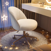 Snhomee Velvet Vanity Chair with Back and Wheels – Adjustable Armless Desk Chair for Bedroom, Office & Vanity