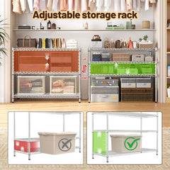 Snhomee 3- Shelf Metal Shelving Unit,Adjustable Steel Wire Shelving Units,Heavy Duty Garage Steel Shelving for Kitchen Pantry,Chrome