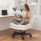 Snhomee Armless Office Chair with 27" Extra-Wide Seat, Cross-Legged Ergonomic Desk Chair, Adjustable Height, Swivel & Rocking, Waterproof PU Leather Vanity Chair for Dorm, Supports 300 lbs