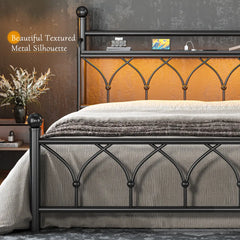 Snhomee LED Metal Bed Frame with Headboard, Charging Station, Storage Shelf, Noise-Free Design, and 882lb Weight Capacity