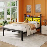 Snhomee Metal Bed Frame with LED Light Headboard & Outlet, Noise-Free Design, Under-Bed Storage for Bedroom