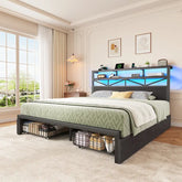 Snhomee Bed Frame with 4-Tier Storage Headboard, Fast Charging Station & Smart LED Light, 880 lbs Heavy Duty Support,Easy Assembly