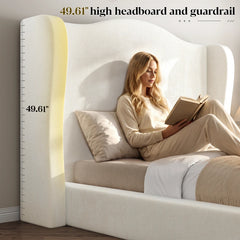 Snhomee 49" Cloud Bed Frame with Extra High Wingback Headboard,Soft Shimmering Fabric & Thick Corduroy Design for Stability, No Box Spring Needed, Easy Assembly