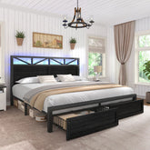 Snhomee Bed Frame with 2 Storage Drawers, LED Headboard & Charging Station,No Box Spring Needed, Noise-Free, Easy Assembly, 900LBS
