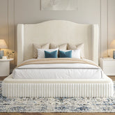Create a cozy bedroom retreat with this cloud bed frame, featuring a plush upholstered design and elegant curved headboard that brings a soft, luxurious look to modern bedrooms.