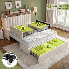 Snhomee Upholstered Bed Frame with Storage, High Weight Capacity, Noise-Free, Easy Assembly, No Box Spring Needed