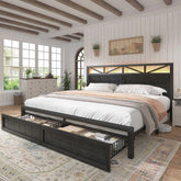 Snhomee Bed Frame with 2 Storage Drawers, LED Headboard & Charging Station,No Box Spring Needed, Noise-Free, Easy Assembly, 900LBS