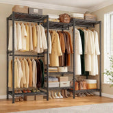 Snhomee 900LBS Heavy-Duty Clothes Rack with 7 Shelves & 4 Adjustable Rods, Freestanding Metal Garment Organizer with Anti-Tip Locks & Floor-Protecting Feet