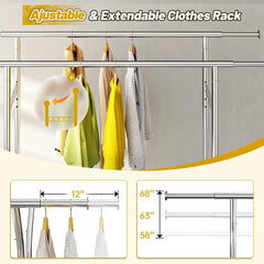 Snhomee Rolling Garment Rack with Lockable Wheels, 630 LBS Adjustable Metal Clothes Rack for Bedroom Closet Storage