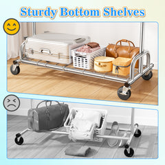 Snhomee 75"W 485LBS Clothes Rack, Metal Garment Rack With Wheels, Adjustable Rolling Clothing Rack, Portable Clothes Rack For Bedroom