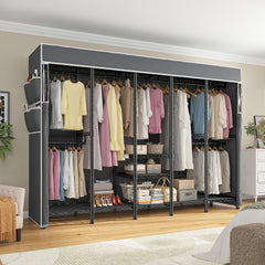 90.8 Inch Wide Commercial Clothing Rack - 1200 lb Heavy Duty Garment Rack with Zippered Dustproof Cover, Steel Frame Industrial Storage System for Retail/Warehouse/Home, Lockable Wheels & Anti-Tip Design-Home Storage > Clothes Rack-Black-snhomee