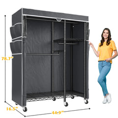 Snhomee 78.7"H Clothing Rack with Cover,Rolling Garment Rack for Bedroom,Portable Closet with Wheels