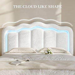Snhomee Cloud Bed Frame with LED Lights,5.51" Cloud-Shaped Headboard,Easy Assembly, Noise-Free, No Box Spring Needed