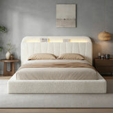 Snhomee Cloud Bed Frame with Storage Headboard & LED Lights,Easy Assembly,No Box Spring Needed