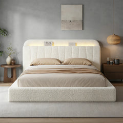 Snhomee Cloud Bed Frame with Storage Headboard & LED Lights,Easy Assembly,No Box Spring Needed