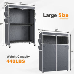 Snhomee 440LBS Heavy Duty Clothing Rack with Wheels,Clothes Rack with Cover,Portable Closet with Wheels
