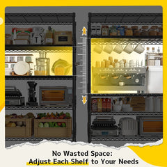 Snhomee 5-Tier Metal Shelving Unit with 771 lbs Capacity - Adjustable Storage Rack with Side Blockers & Hooks
