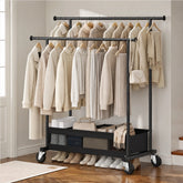 Snhomee Double Rod Clothing Rack with Storage Bag,Rolling Clothing Racks with Wheels,Metal Garment Rack for Closet Organizers and Storage