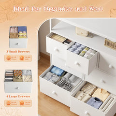 37.4"W White 7 Dresser For Bedroom, Large Dresser for Living Room,Wooden Top dresser for Closet, Entryway