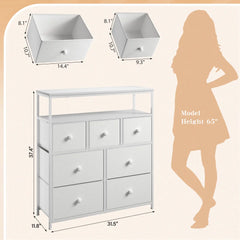 37.4"W White 7 Dresser For Bedroom, Large Dresser for Living Room,Wooden Top dresser for Closet, Entryway