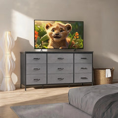 Dresser TV Stand with Drawers, Sturdy Metal Frame & Wood Top, Bedroom, Living Room, Hallway, Dorm room essentials, TV Stand Drawers