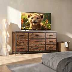 Dresser TV Stand with Drawers, Sturdy Metal Frame & Wood Top, Bedroom, Living Room, Hallway, Dorm room essentials, TV Stand Drawers
