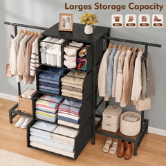 57.8" W Dresser With 2 Hanging Rack & 5 Drawers Storage, With 2 Shoe Racks and Side Hooks,For Bedroom,Closet, Entryway