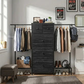 Snhomee 57.8" W Dresser With 2 Hanging Rack & 5 Drawer Storage, With Shoe Racks and Side Hooks,For Bedroom