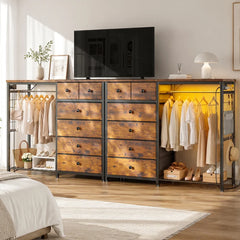 49.2"W Dresser with Hanging Rack & LED Lights,Space-Saving&Dorm Essential,Small Dresser for Bedroom/Closet/Dorm