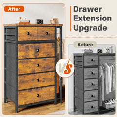 49.2"W Dresser with Hanging Rack & LED Lights,Space-Saving&Dorm Essential,Small Dresser for Bedroom/Closet/Dorm