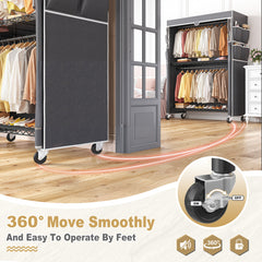 Snhomee 440LBS Heavy Duty Clothing Rack with Wheels,Clothes Rack with Cover,Portable Closet with Wheels